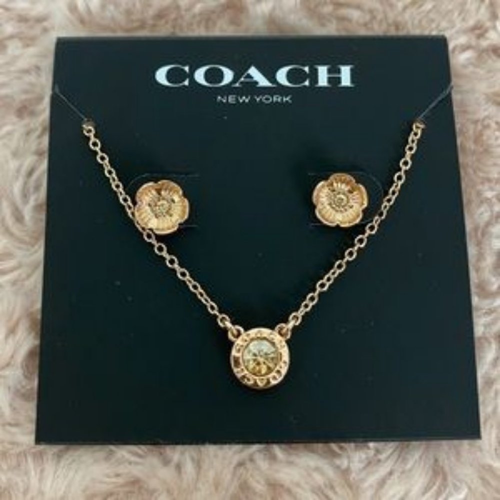 - NWT Coach open circle necklace and tea rose stud s - Picture 1 of 3